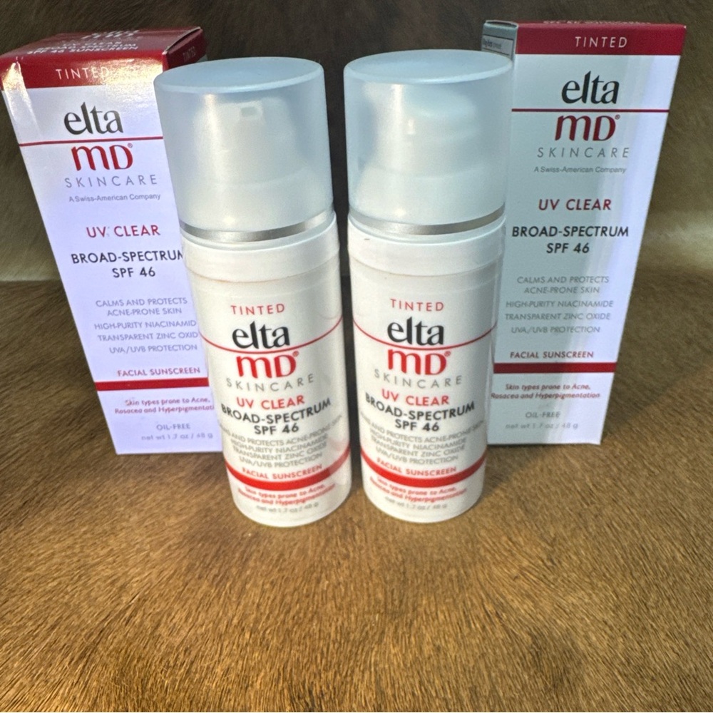 2 X Elta MD UV Clear TINTED Broad-Spectrum Facial Sunscreen SPF 46 1.7 Oz New